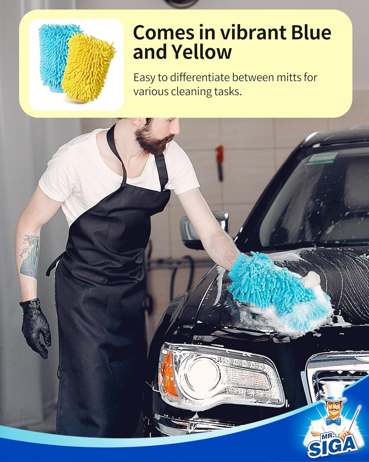 Microfiber Car Wash Mitt, Pack of 2, Blue & Yellow