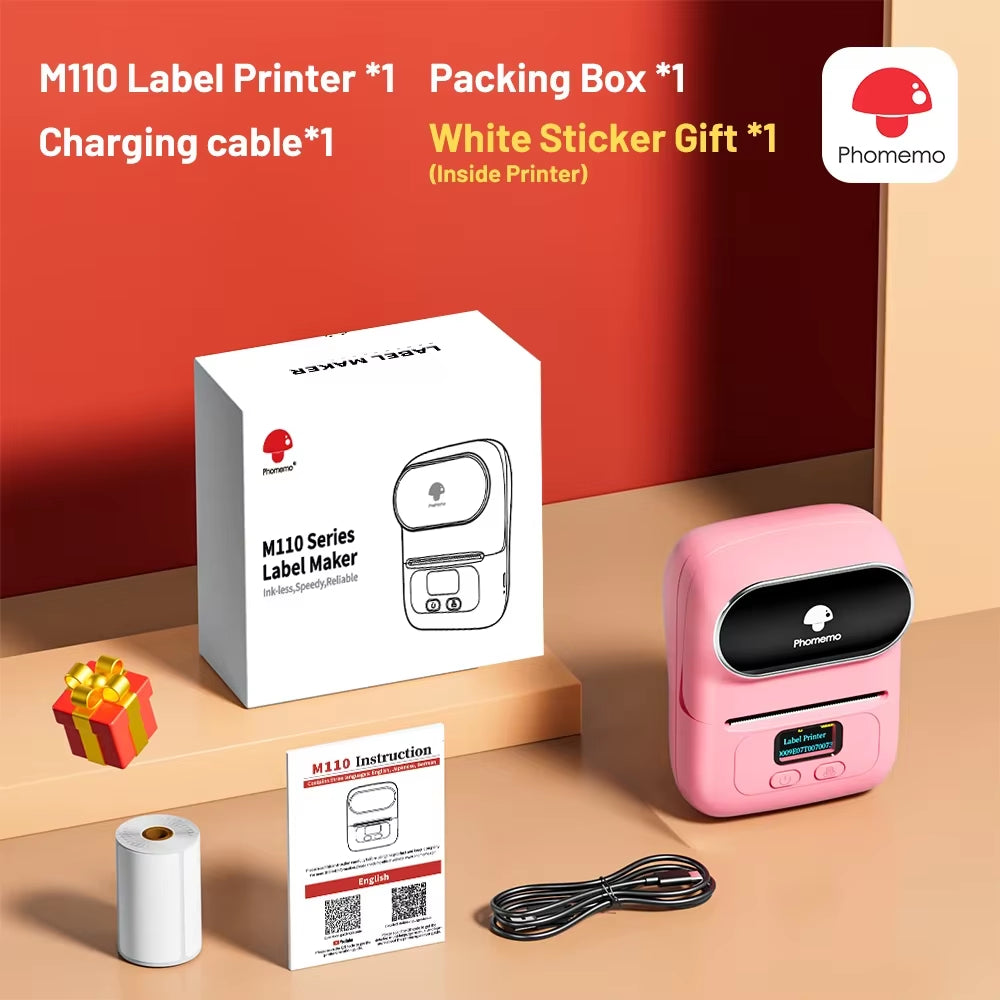 Phomemo M110 Portable Label Printer Mini Thermal Self-Adhesive Sticker Printer Mobile Pocket Tag Price UV Label Sticker Printer