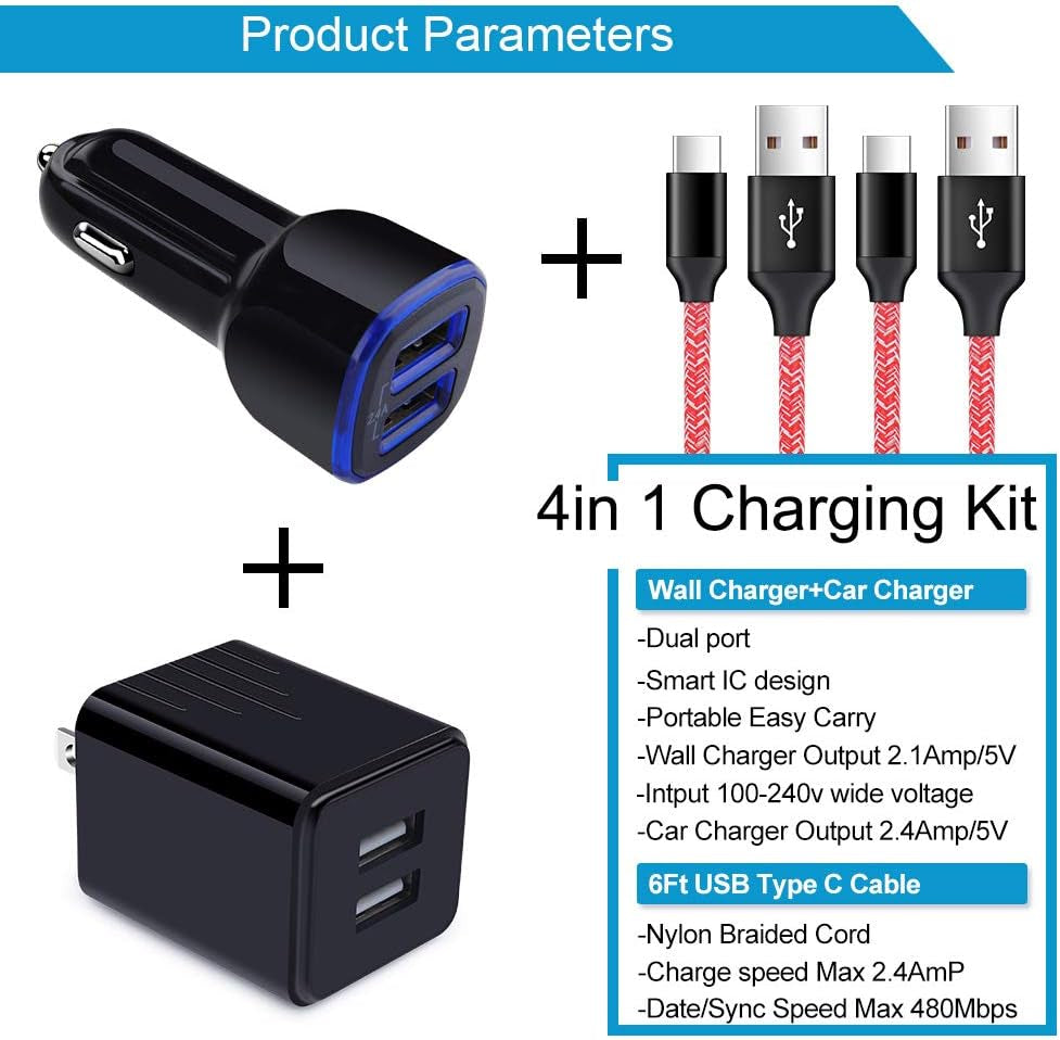 USB C Wall Charger,Car Adapter,Type C Fast Charging Cable for Samsung Galaxy S22+ S21 FE S20 Ultra Note 22/20 A12 A32 A52 A20 A10E A11 A01 A21 A51 A71, Pixel 6 Pro 5 4A 3XL, LG Stylo 6/5/,Moto G Power