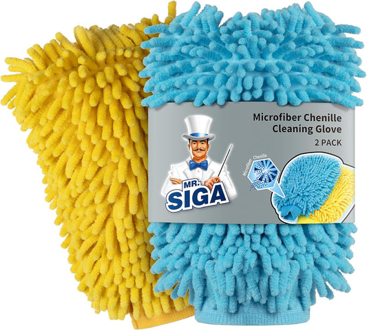 Microfiber Car Wash Mitt, Pack of 2, Blue & Yellow