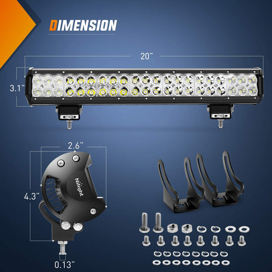 - ZH003 20Inch 126W Spot Flood Combo Led Light Bar 4PCS 4Inch 18W Spot LED Pods Fog Lights for Jeep Wrangler Boat Truck Tractor Trailer Off-Road