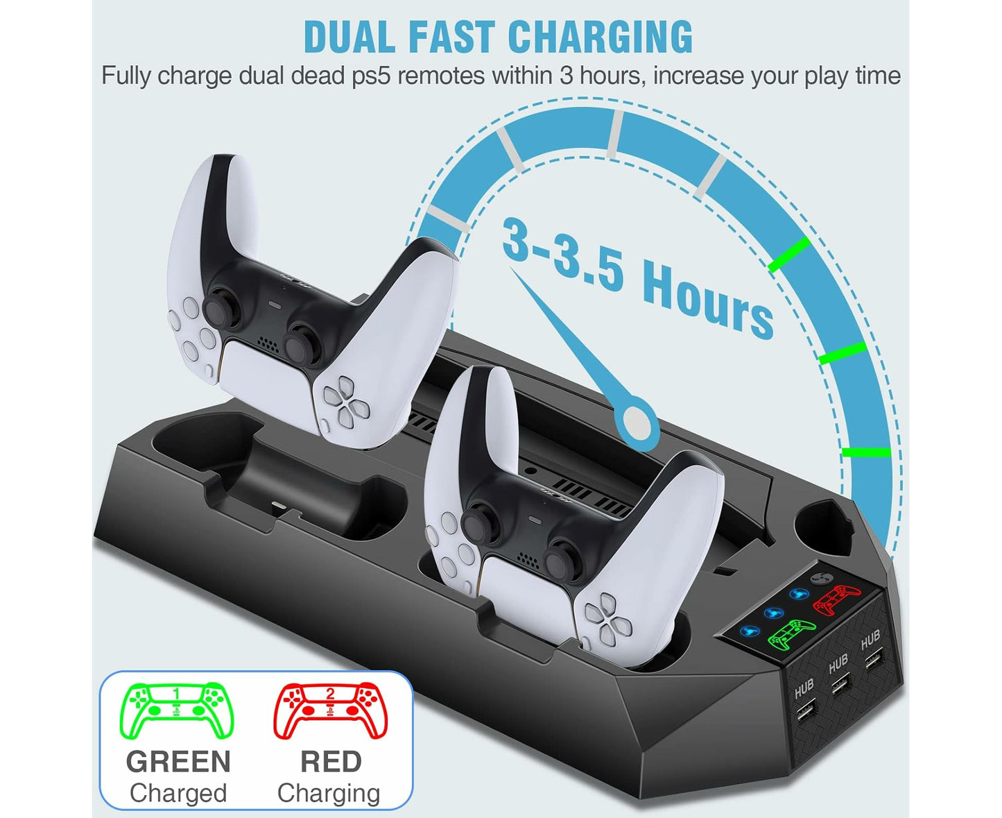 PS5 Stand with Cooling Station and Dual Controller Charging Station for PS5 Digital Edition, PS5 Disc Version,Ps5 Cooling Fan -Black